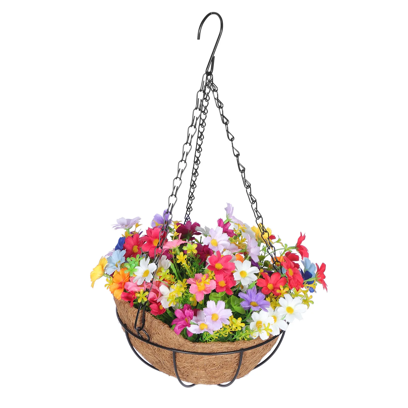 

Artificial Hanging Basket Fake Flower Iron Plastic Coconut Fiber Garden Ornament Indoor Outdoor Hanging Flowerpot for Balcony