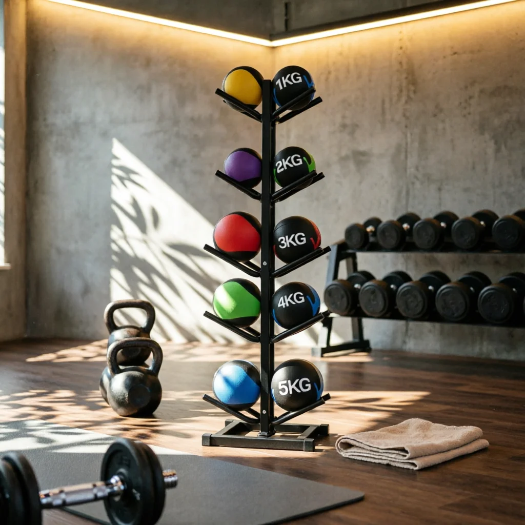 Double-Row Ball Rack Floor-Standing Steel Ball Rack Sports Equipment Organizer Painted Finish Vertical Frame