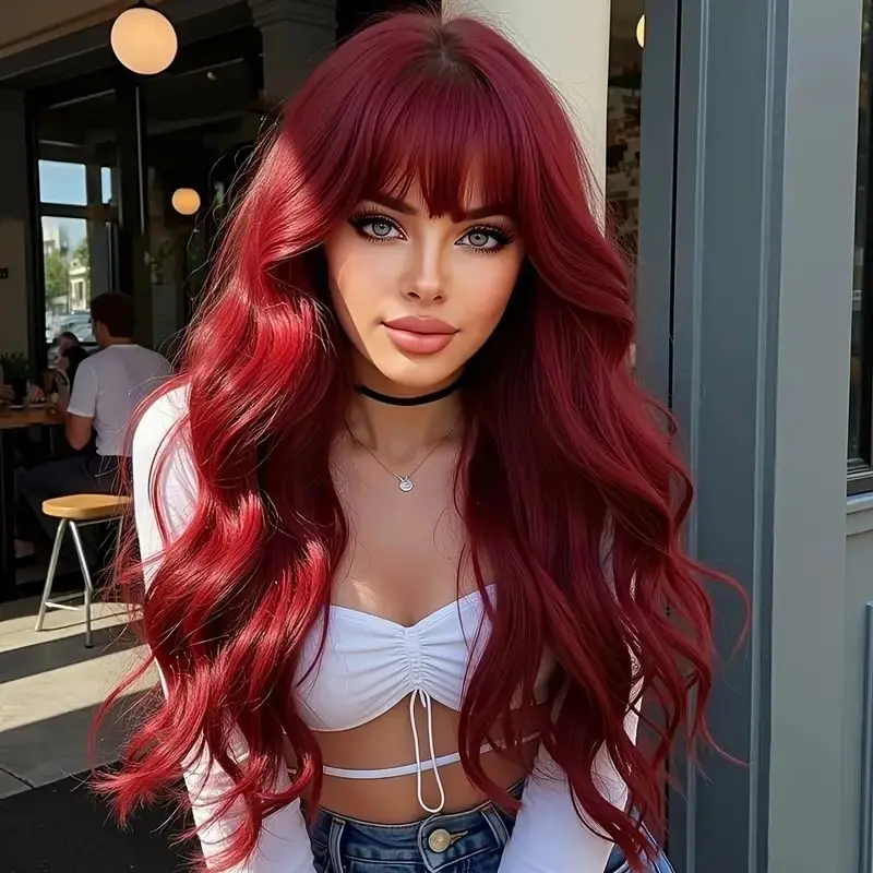 

Synthetic Wig, Long Curly Hair, Air Bangs, Naturally Fluffy Hair, Role-Playing Halloween Wig, Heat-Resistant Full Head Cover
