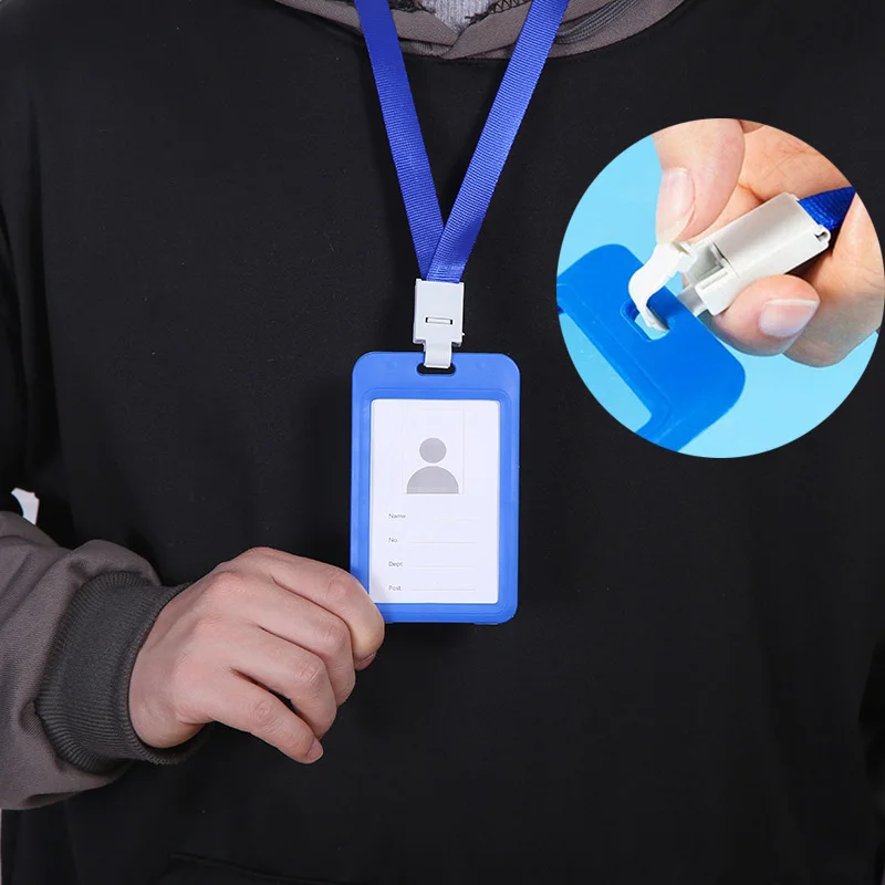 1 PC Plastic Work Card Cover With Lanyard Rope ID Work Card Identity Badge Bus Card Holder Cover Card Holder