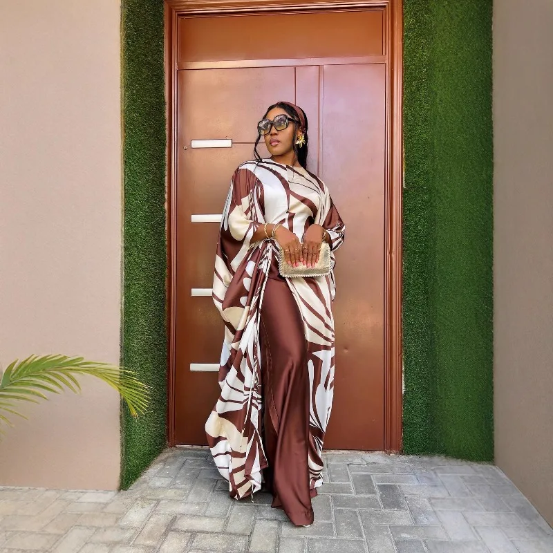 

Женский комплект из двух предметов, свободные топы с принтом, блузки с завязками, африканская одежда, брюки с высокой талией, осенняя новая мода