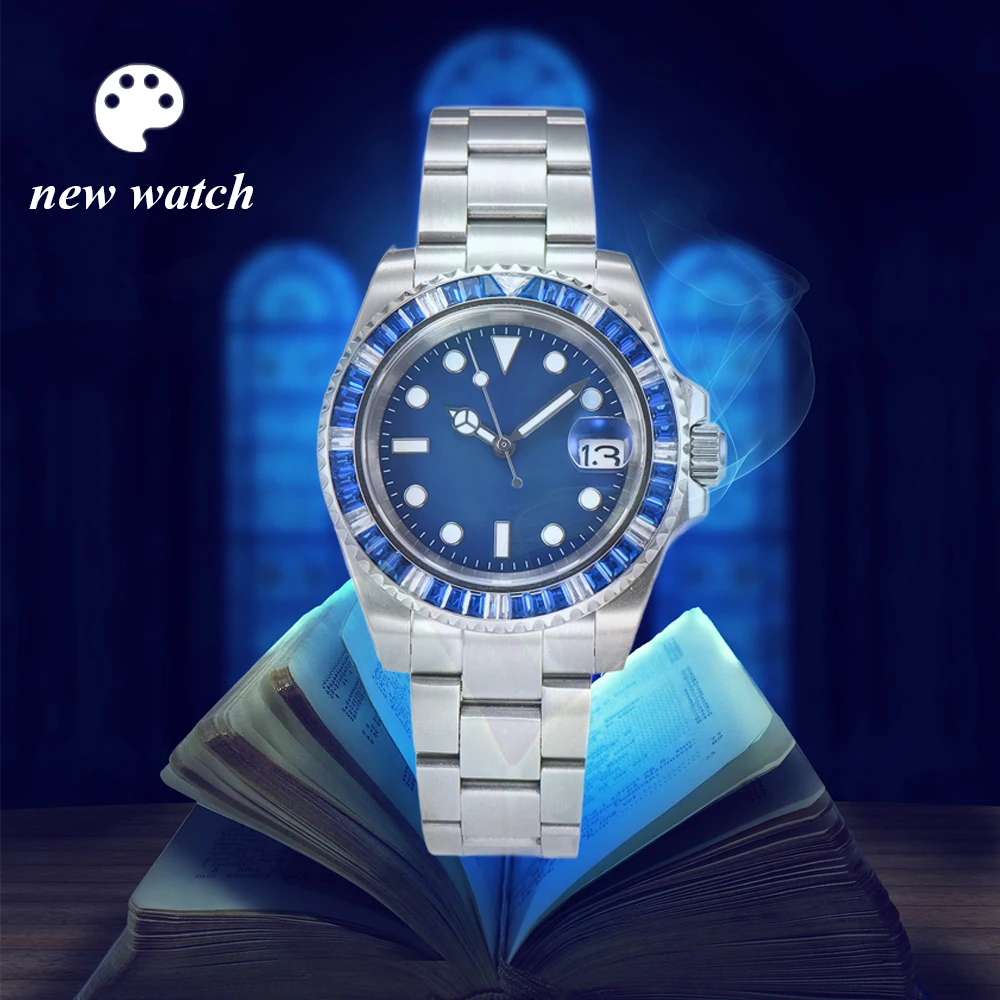 nh35 watch watches for men Blue diamond mechanical watches nh35 automatic movement Stainless Steel Waterproof mens watch 