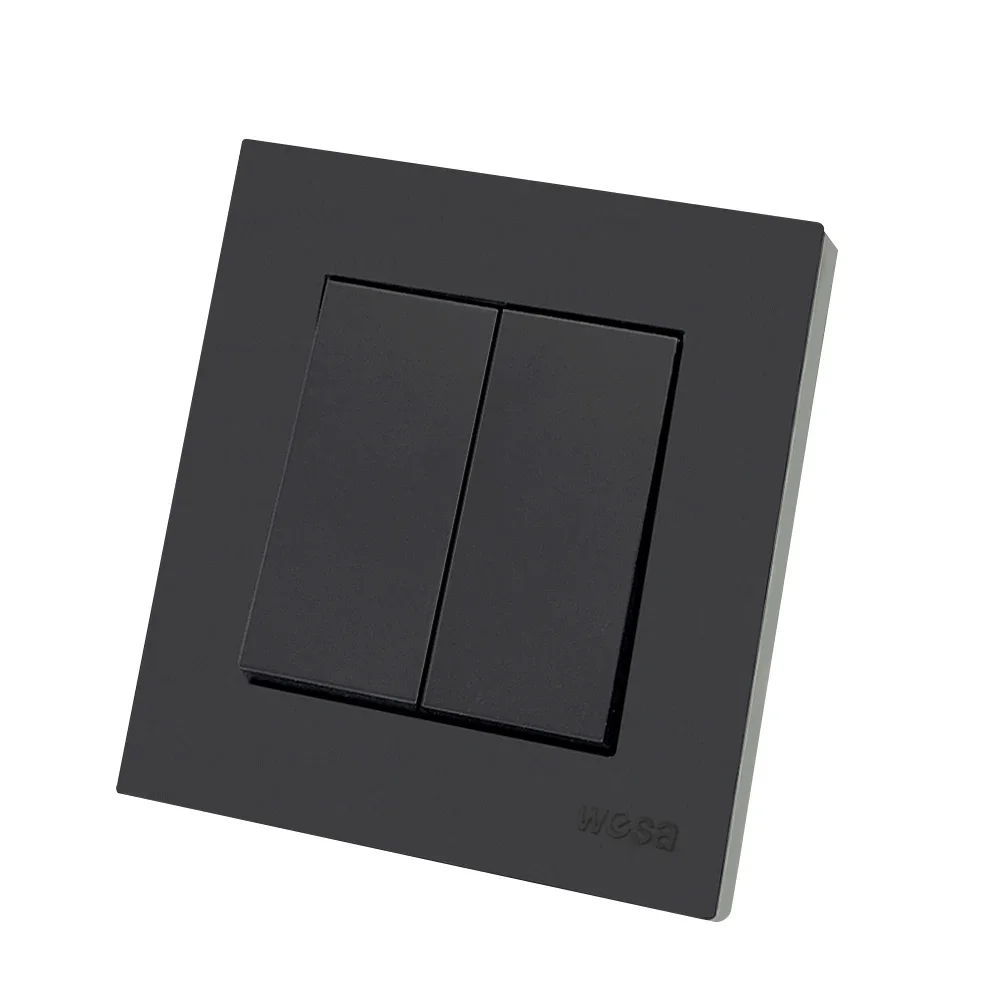 

WESA Black Frosted Light Wall Switch Flame retardant Plastic Panel Double Button 2 Gang 1 Way Wall Rocker Switch On And Off AC