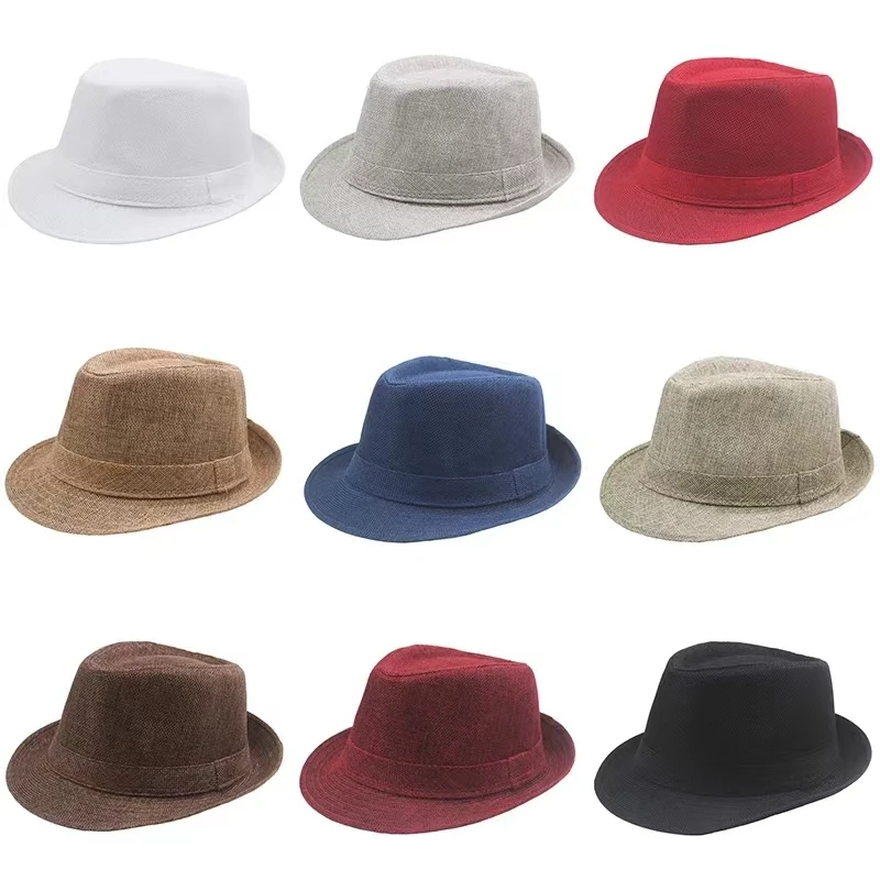 Summer Fedora Hat for Men Fashionable Elegant Vintage Black Women White Red Brim Panama Top Jazz Beach Unisex Classic Cap