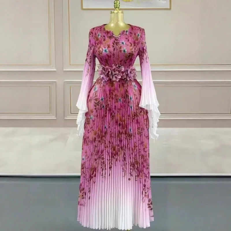 مياكي أفريقيا فستان أنيق المرأة خريف جديد مزاجه الفاخرة الخصر موضة تنورة طويلة أوروبا أمريكا فساتين الحفلات المسائية