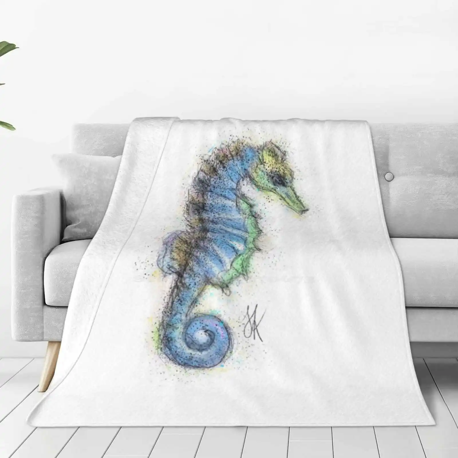 Seahorse Shaggy Throw Soft Warm Blanket Sofa/Bed/Travel Love Gifts Seahorse Sea Creatures Sea Animals Ocean Blueness Sweet