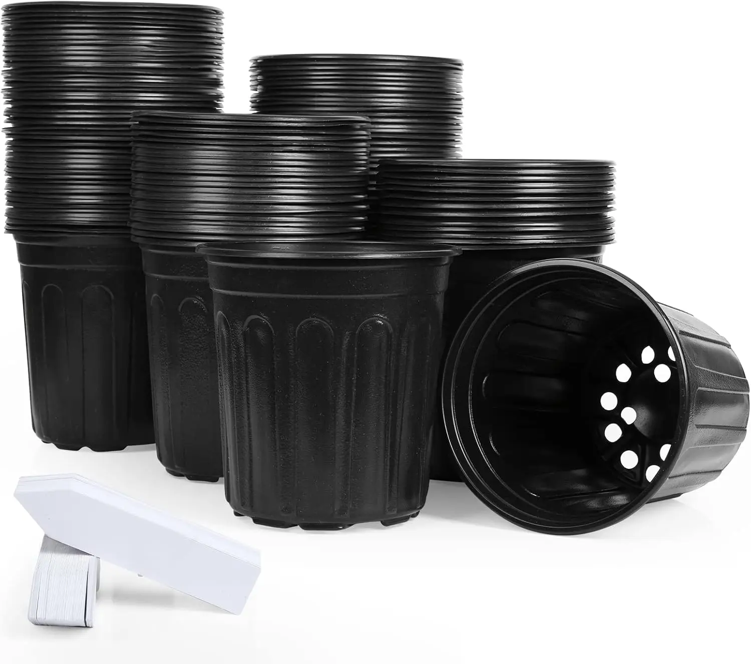 

100-Pack 1 Gallon Flexible Plant Nursery Pots with 100Pcs Plant Labels,Thickened Soft Plastic Seedling Pots,Seed Startin