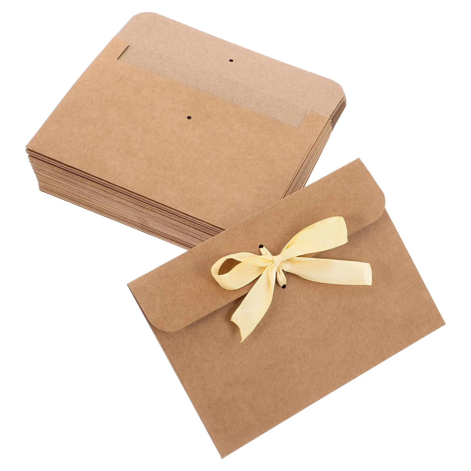 

50pcs Bow Envelope Kraft Paper Christmas Currency Gift Envelopes for Wedding Graduation Baby Shower Greeting Cards CD Sleeves