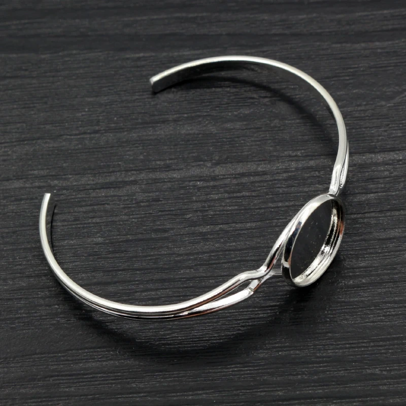 New High Quality 2pcs 16mm Silver Plated Children bracelet Cameo Bangle Base Bracelet Blank Setting Cabochon Cameo N6-28