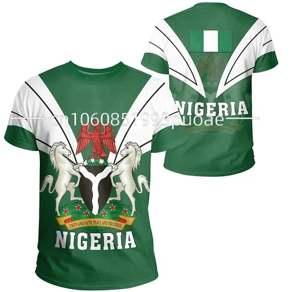 Nigeria Flag & Coat of Arms Graphic Tee Summer Casual Pullover Men's Fashion Loose T-shirts Boy Oversized Short Sleeves Tops