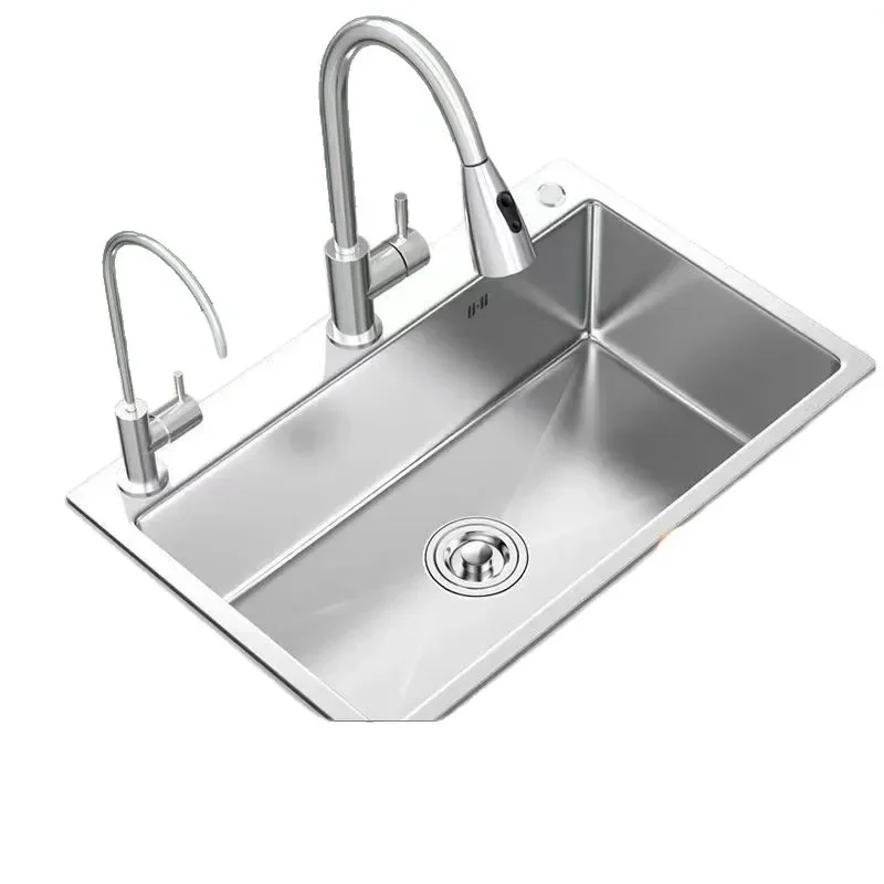 Thickened 304 stainless steel primary color hand brushed sink on and off the counter basin kitchen vegetable basin dishwasher