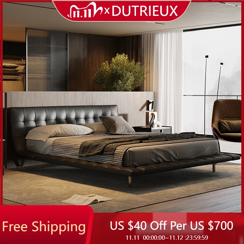 

Floating High End Bed Ltalian Style Frame Modern Genuine Leather Bed Aesthetics Fashionable Confortable Muebles Home Furniture