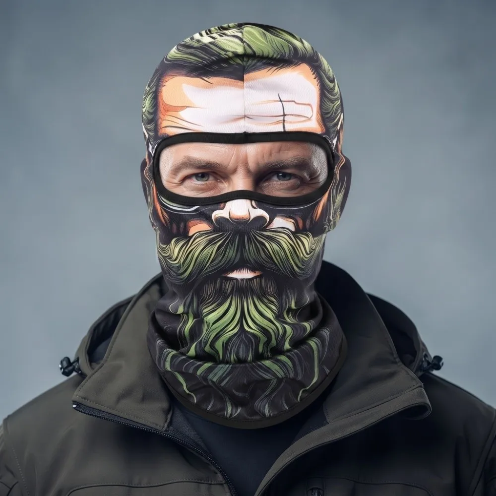 Hood Caps Breathable Full Face Scarf Sun protection Beard Pattern Head Cover Cap Unisex Printed Cycling Mask Bicycle Cycling
