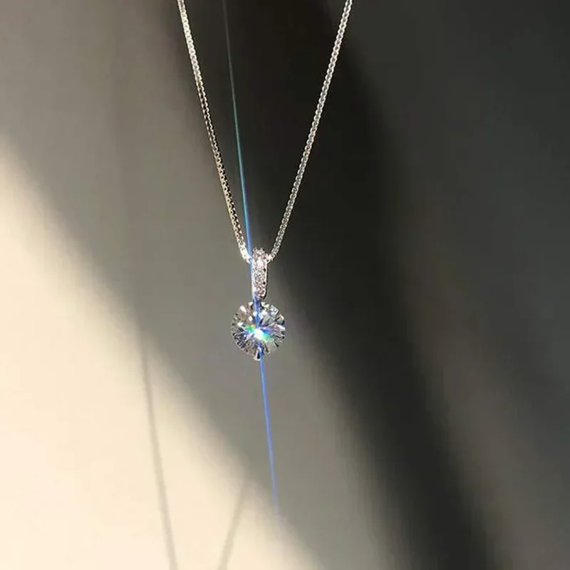 Nieuwe Eenvoudige Ronde Zirconia Hanger Kettingen voor Vrouwen Glanzend Kristal Mode Ketting Sieraden Feestjurk Accessoires