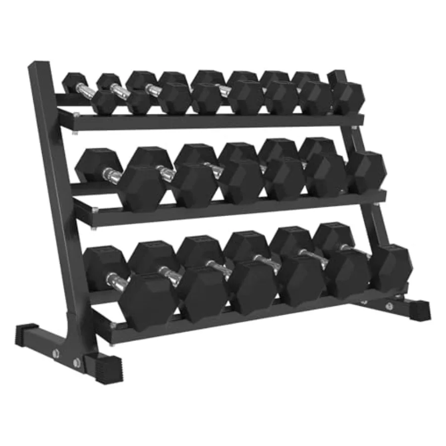 

Rubber Hex Dumbbell Sets with Rack for Strength Training 160/200/380/450/550LB in Multiple Colors Chrome Handle Hand Weights