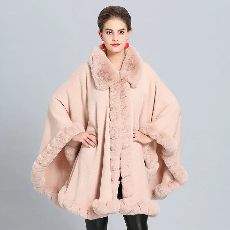 11 Colors Winter Cloak Cashmere Warm Thick Loose Coat Poncho Women Faux Fur Neck Cape Big Pendulum Dovetail Cardigan Streetwear