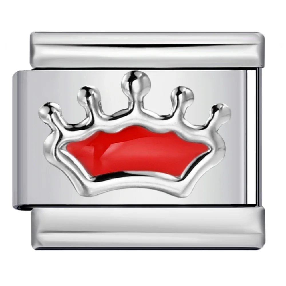 Einfache, farbenfrohe italienische Charm-Verbindungsperlen in Kronenform, passend für 9-mm-Edelstahlarmbänder, zum Selbermachen, modischer Schmuck für Damen und Herren. – Detail 5