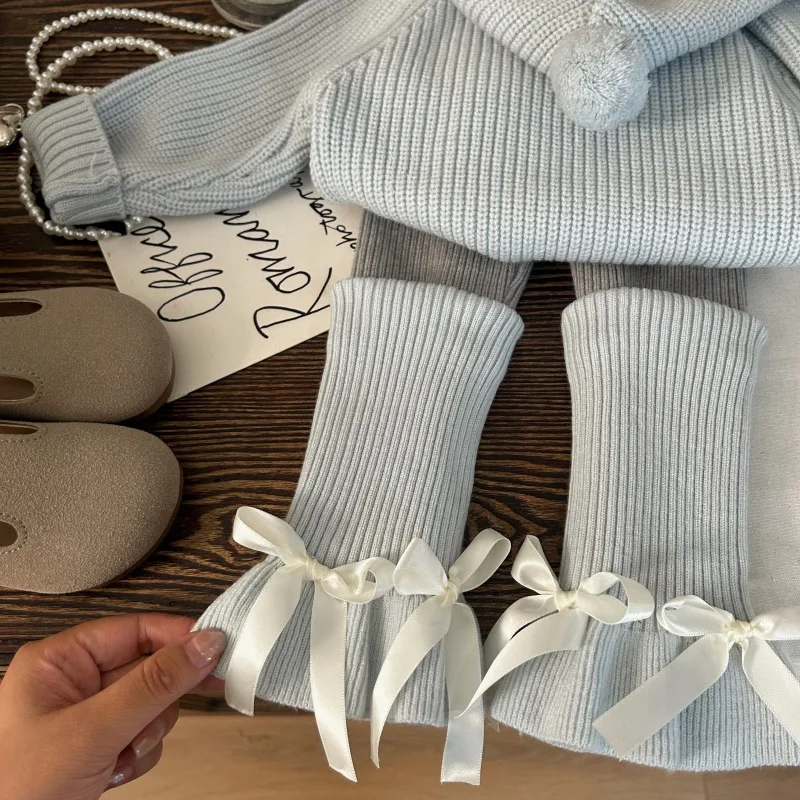 

Children's Clothing2025New Autumn Girls' Hooded Knitted Sweater and Knitted Leggings with Slouchy Socks Two-Piece Set Trendy