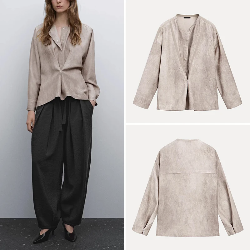

Minimalist Design Sensation Shirt for Women Summer New Arrival Loose Lazy Style MD Female Clothing Straight Tube Long Sleeve ...