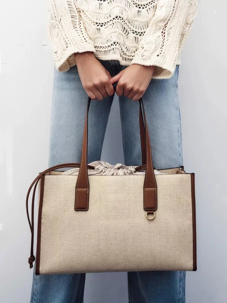 2025 Fashion Canvas Color Contrasting Women's Shoulder Bag Leisure  Large Capacity Shopping Bag Versatile Underarm Commuter Bags