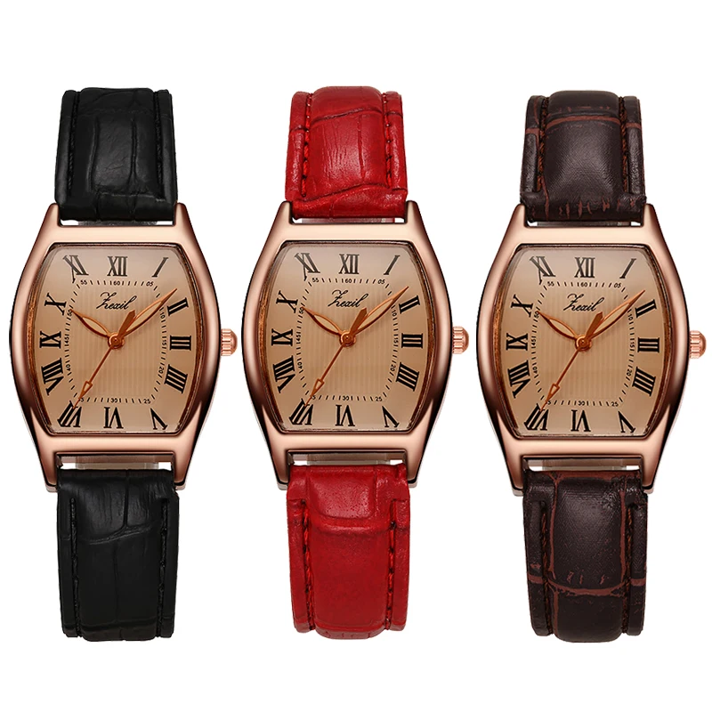 Women's Quartz Retro Barrel Shaped Leather Strap Watch for Ladies Simple Minimalist Casual Fashion Wristwatch Ideal for Female