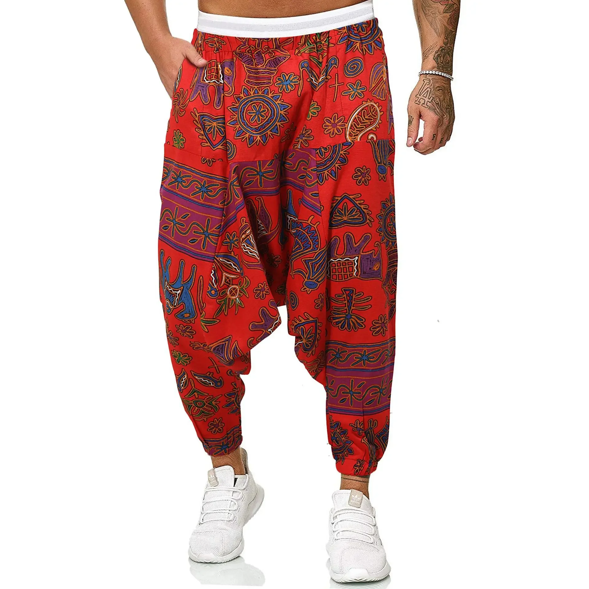 

2023 Summer Men Hippie Baggy Boho Yoga Harem Pants Dizziness African Pattern Print Sweatpants Male Casual Hip Hop Bloomers Pants