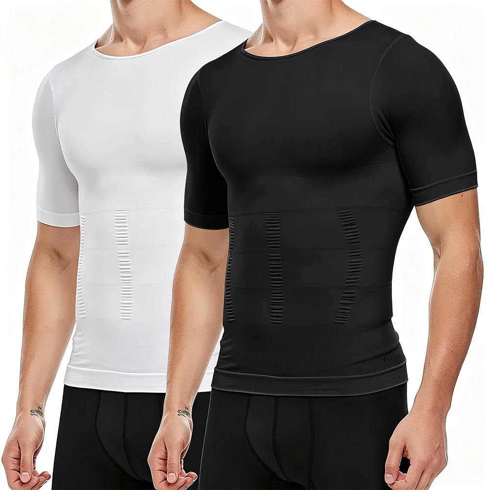 1 Stück Herren-Kompressionsshirt mit kurzen Ärmeln, nahtloses, schlankmachendes Body-Shaper-Unterhemd, Bauchmuskel-Workout-Tanktop für Fitness und Gym