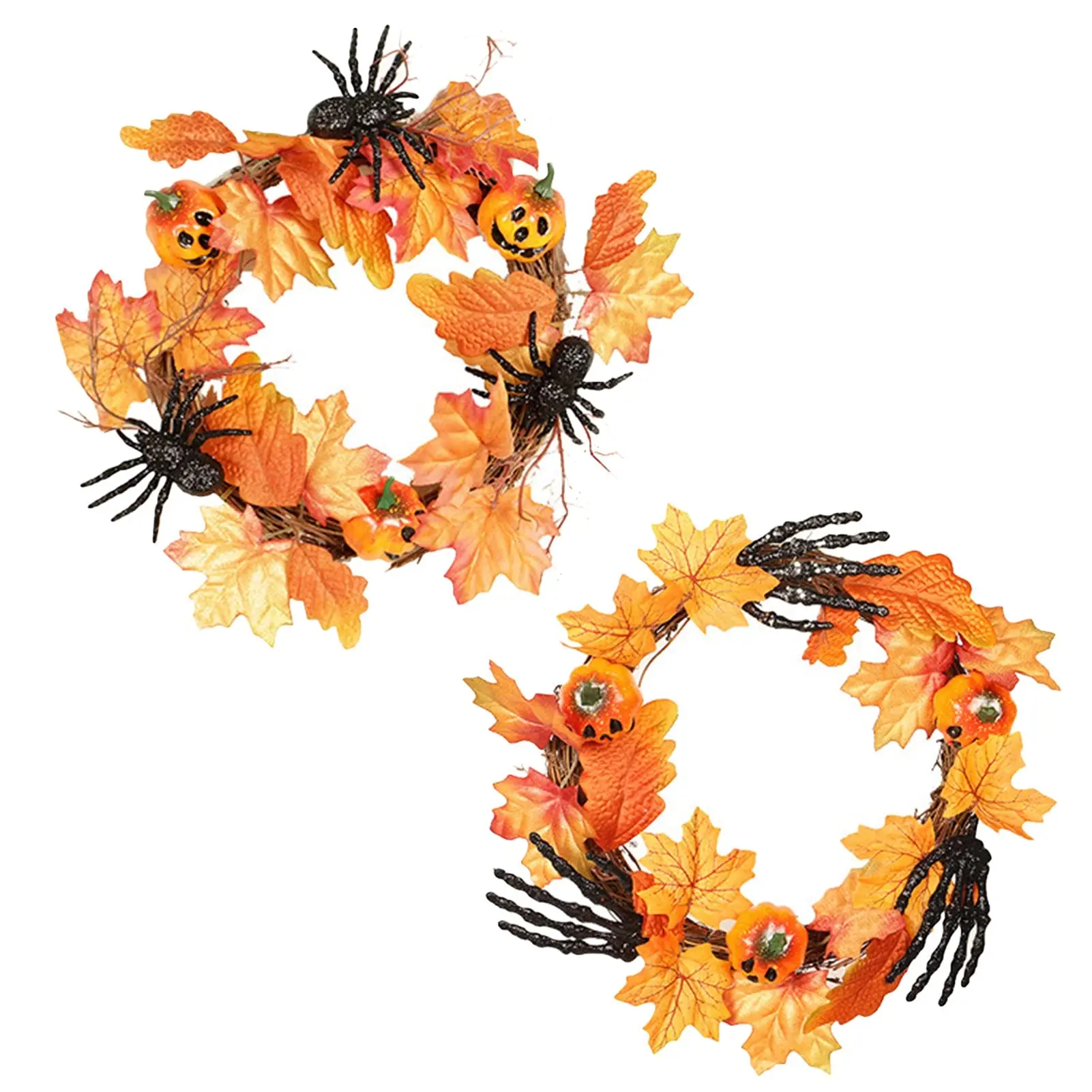 LIU- Halloween Set of 2, Autumn Maple Leaf Decorated with Pumpkins, Black Claw and Spiders for Halloween Party Decor Indoor