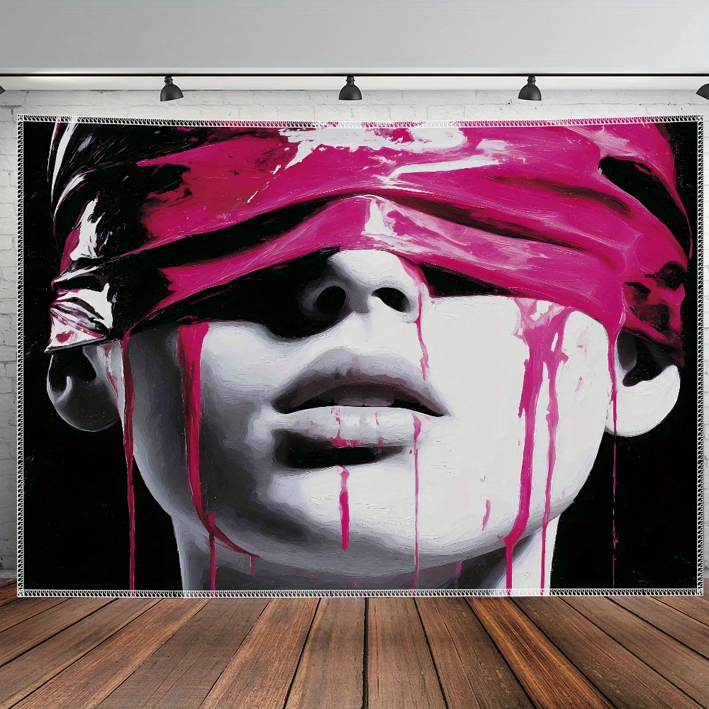 Dramatic Pop Art Face Tapestry Wall Hanging Pink Magenta Abstract Print Modern Home Decor Poster Accent Art