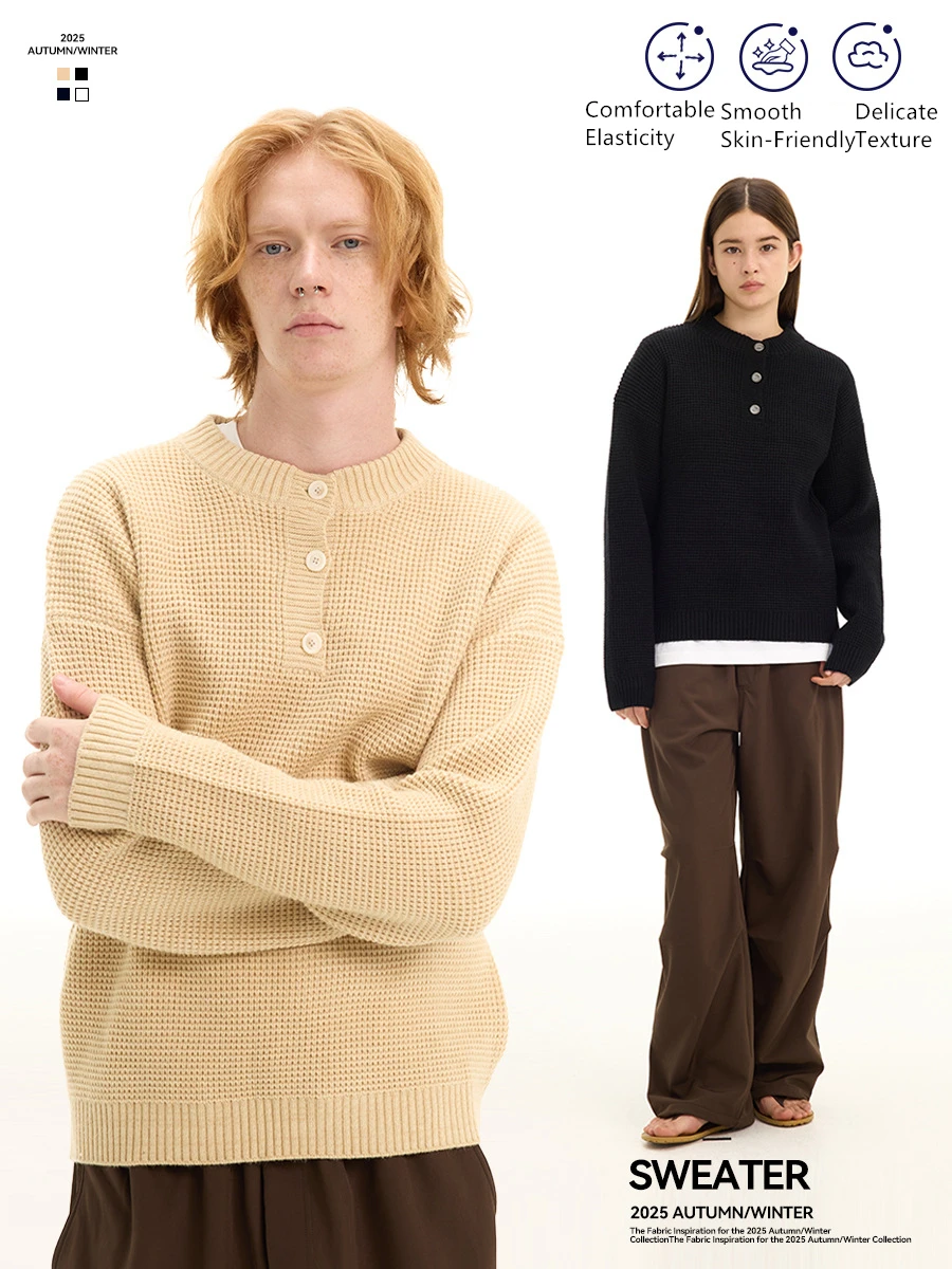 

Эстетический вафельный вязаный пуловер Old Money, тяжелый зимний свитер с полузастежкой-молнией, унисекс, кардиган с круглым вырезом для подростков