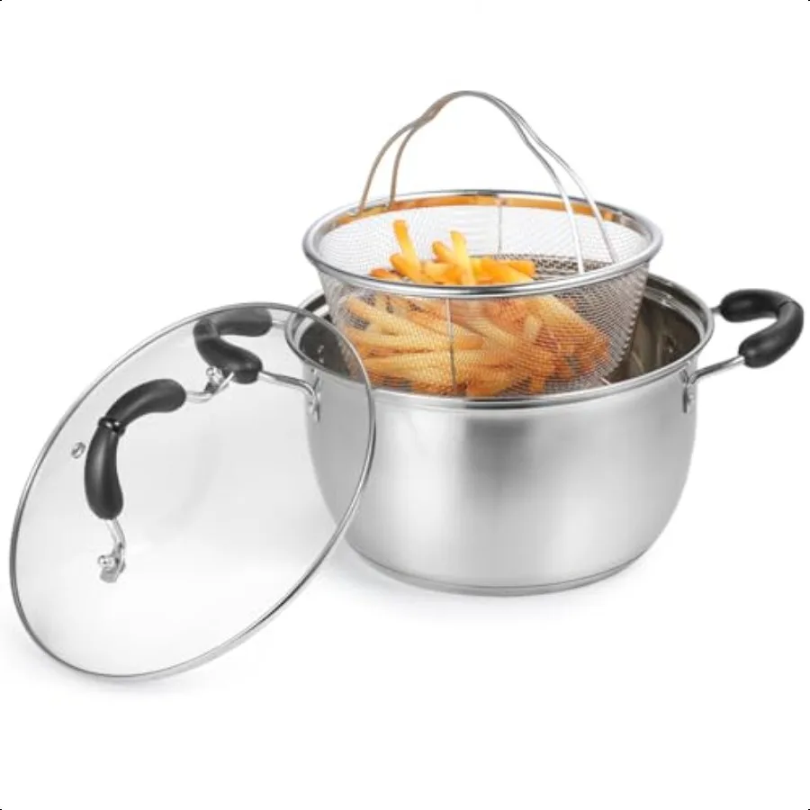 

Stove Top Deep Fryer Pot with Basket 9.4 x 9.4 x 5.1in 304 Stainl Steel MultiLayer Frying Pot Deep Fryer Pot with Lid and AntiS