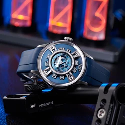OBLVLO Creative Circular Dial Analog Automatic Watch for Men Luminous Waterproof Blue Silicone Strap Mechanical Watches BLM-2