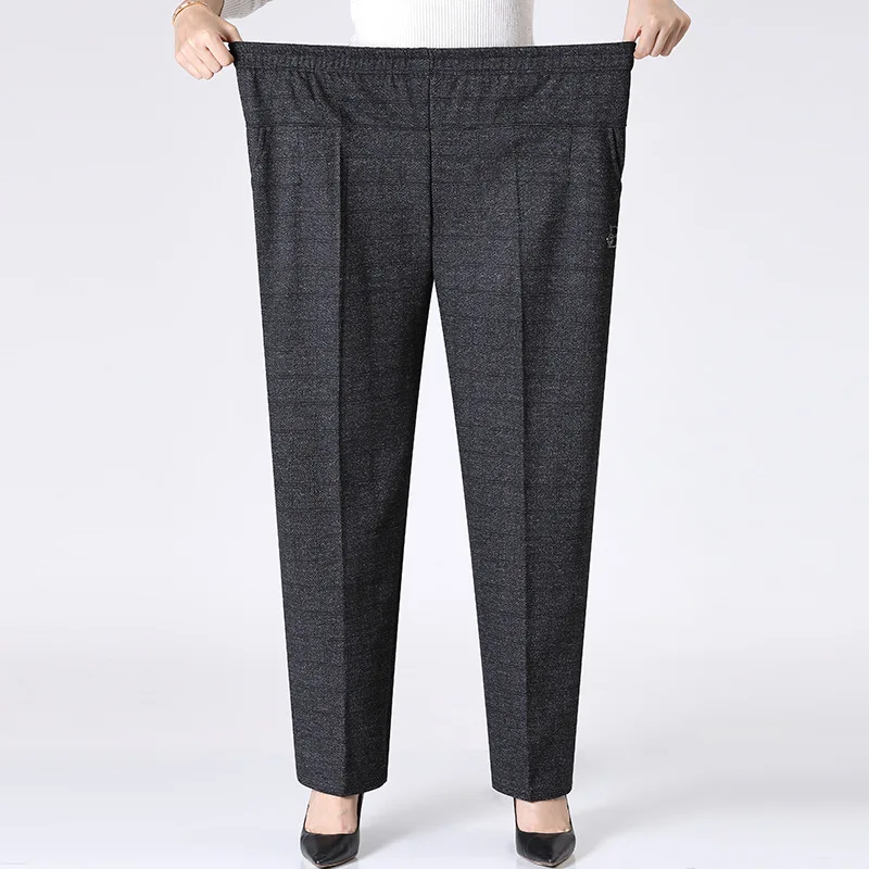 

Middle Aged Mothers Pants Oversized Autumn Winter Elastic High Waisted Women Casual Long Pants Fleece Warm Trousers