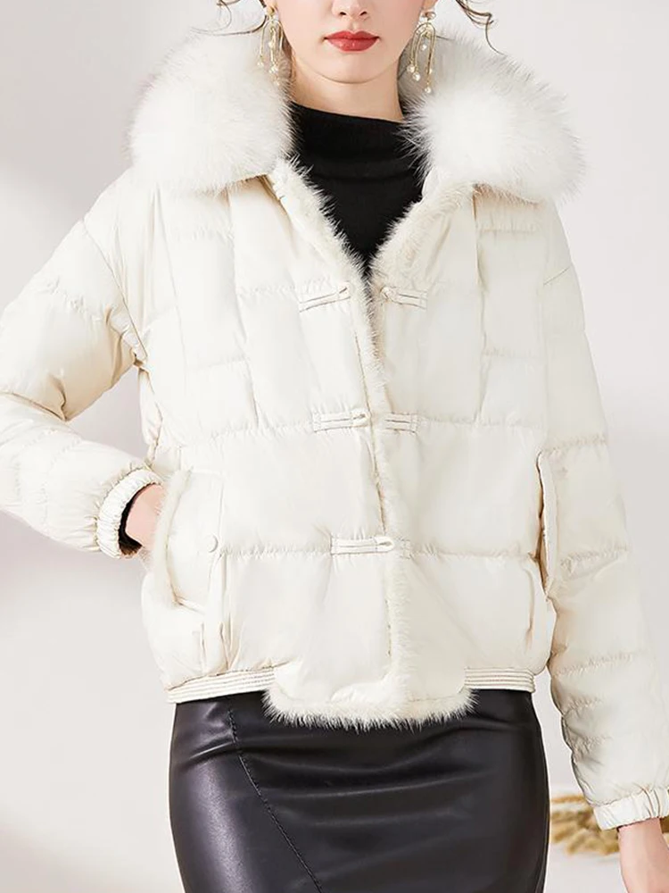 Fashion Winter 90% White Duck Down Coat Women\'s Fox Collar Light Feather Jacket Women\'s Single Breasted Warm Coat Women Jacket