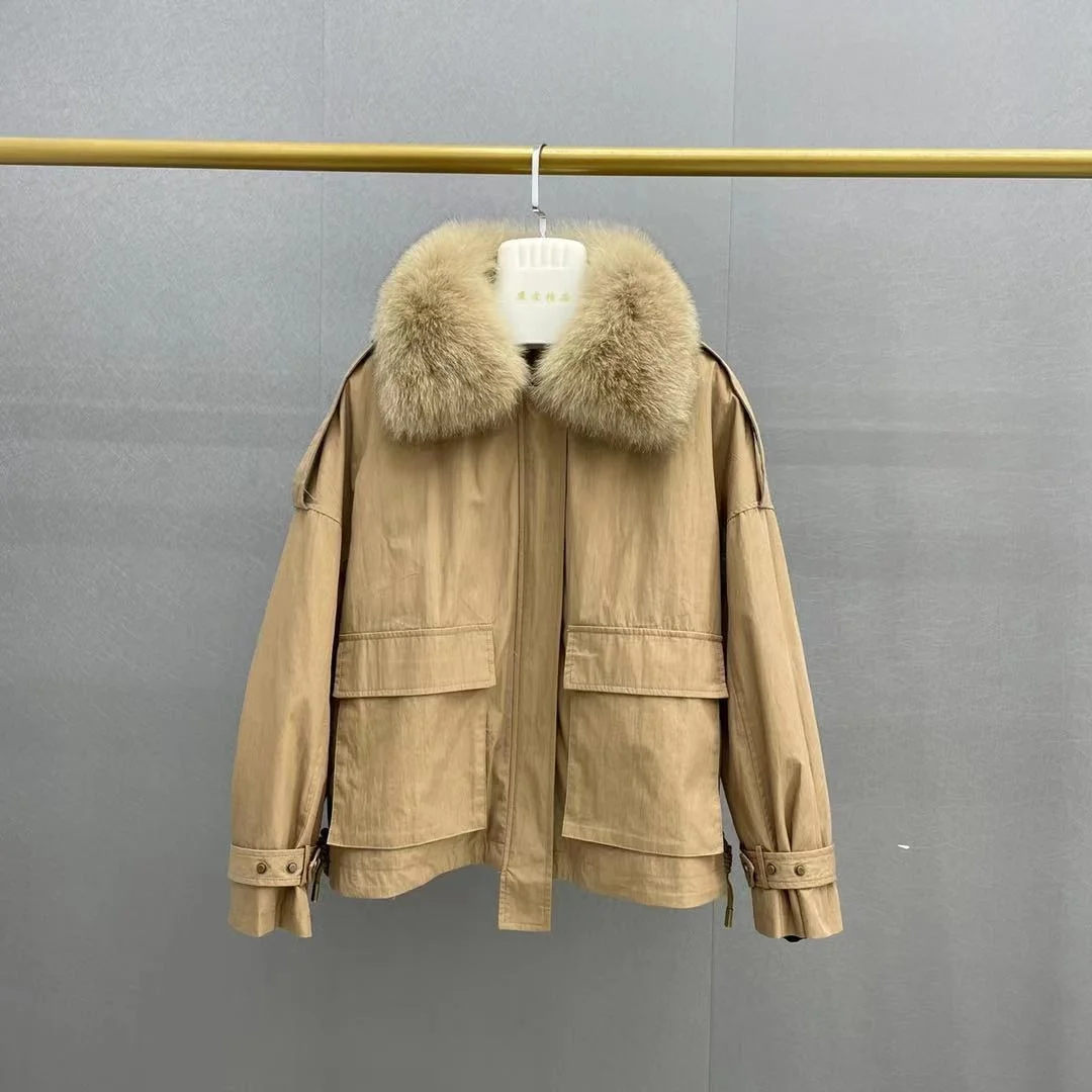 Fox Herbst und Winter Echtpelz Mantel Frauen 2023 Neue Damen Lose Mode Abnehmbare Kaninchen Pelz Liner Jacke Fuchs Platz kragen