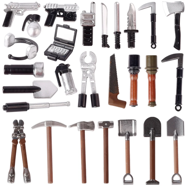 Military Modern City Weapon Army SWAT Soldier Figures Accessories Building Blocks Gun Sickle Saw Axe Shovel War Bricks Toys Boys