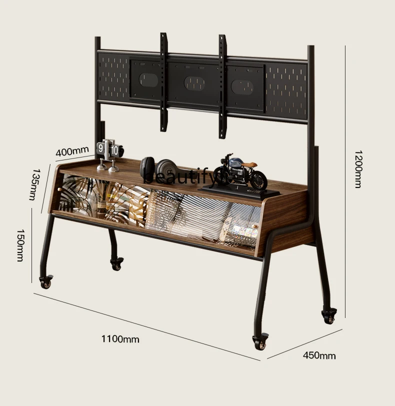 Modern Minimalist Movable TV Floor Stand with Wheels Storage Rack Small Apartment TV Cabinet Storage Cabinet
