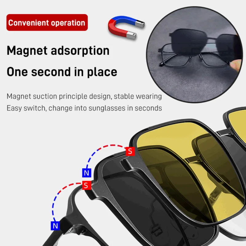 Men's Double Beam Aviator Sunglasses Interchangeable Polarized Sleeves Magnetic MyopiaFrames