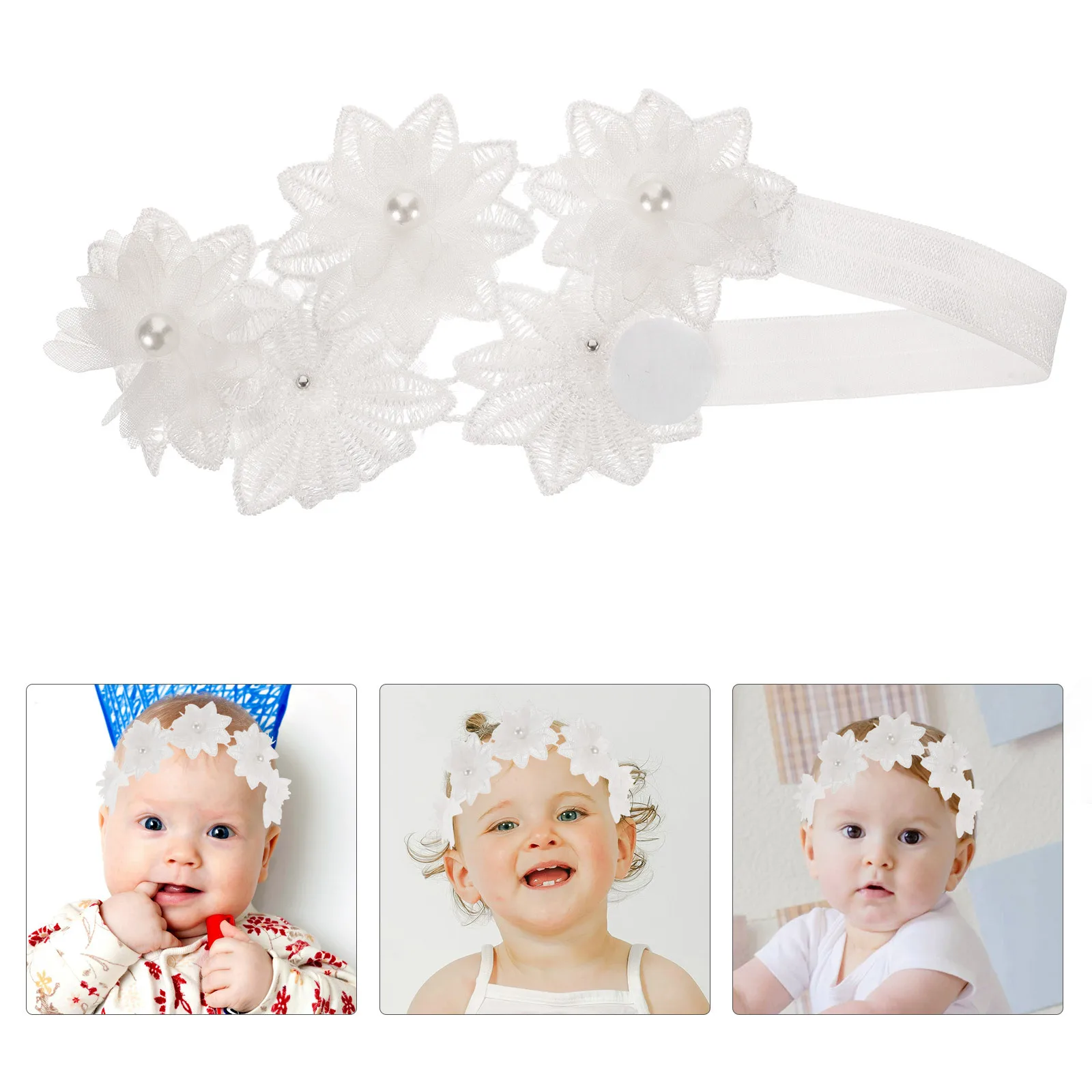 ベビーガールズ用フローラルヘッドバンド 新生児から24ヶ月まで ソフトレースリボン パール付き プリンセススタイル ヘアアクセサリー パーティー用