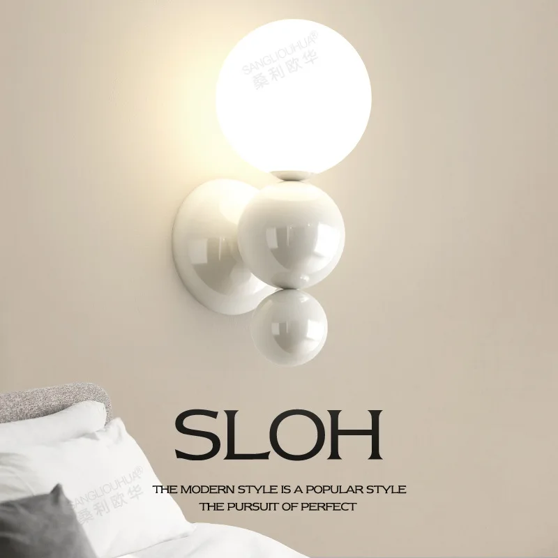 Nordic LED Wall Lamp With Pearl Shape White Contrasting Color Lighting For Living Room Staircase Corridor Bedroom Study Sconces