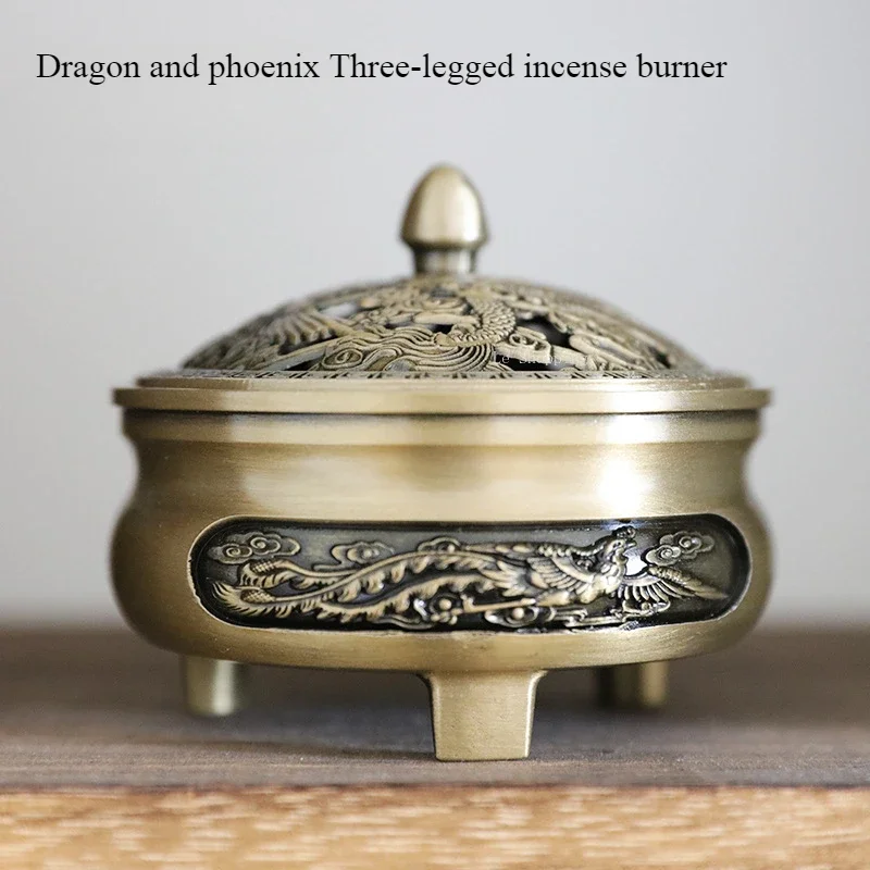 Lotus Dragon and Phoenix Antique  Alloy Incense Burner/Incense Lore Buddha Craft Supplies Office Teahouse Decoration Censer