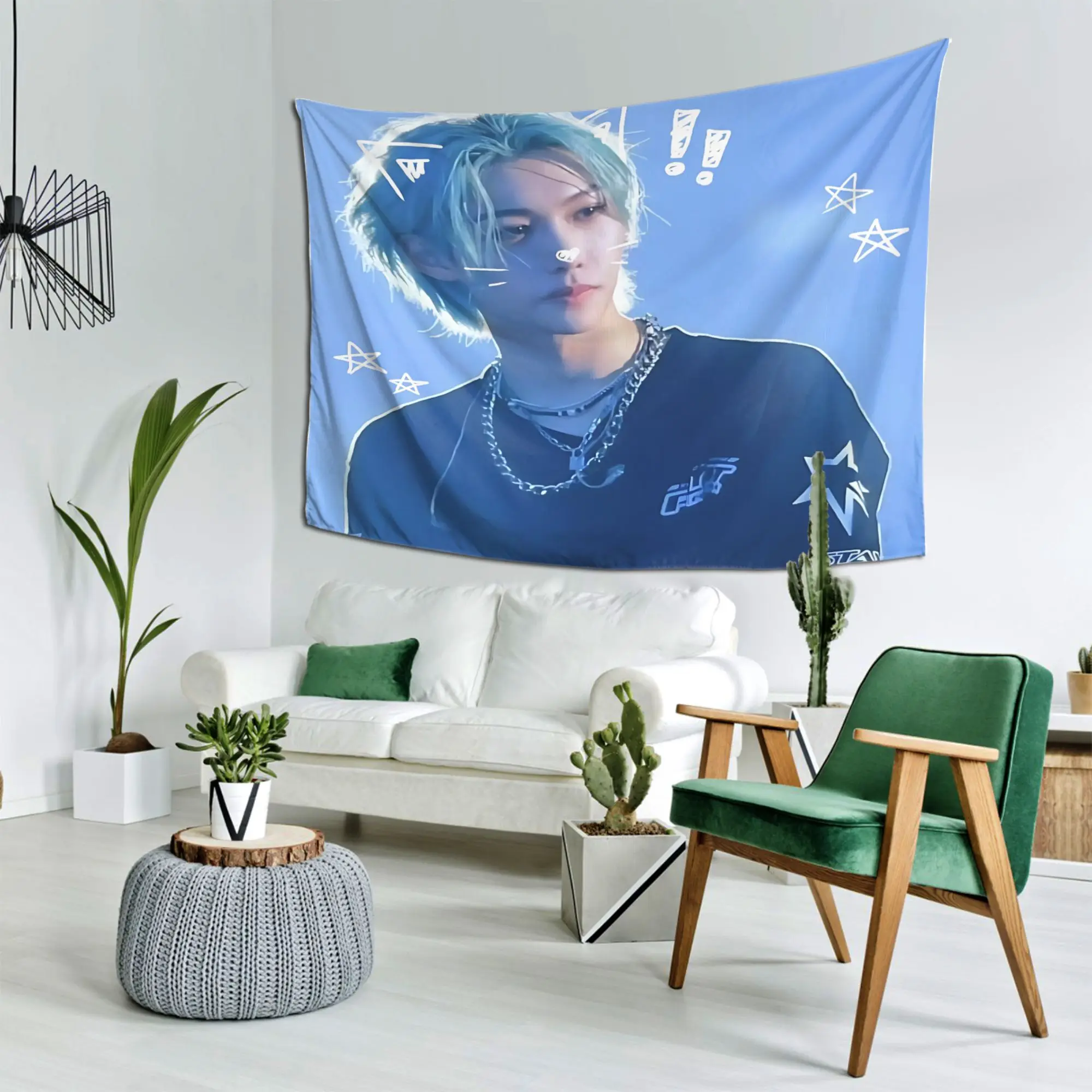 VIKAMA Blue Hair Stage Tapestry, Fans Support Hand Drawn Wall Art for Bedroom Living Room Dorm Decor