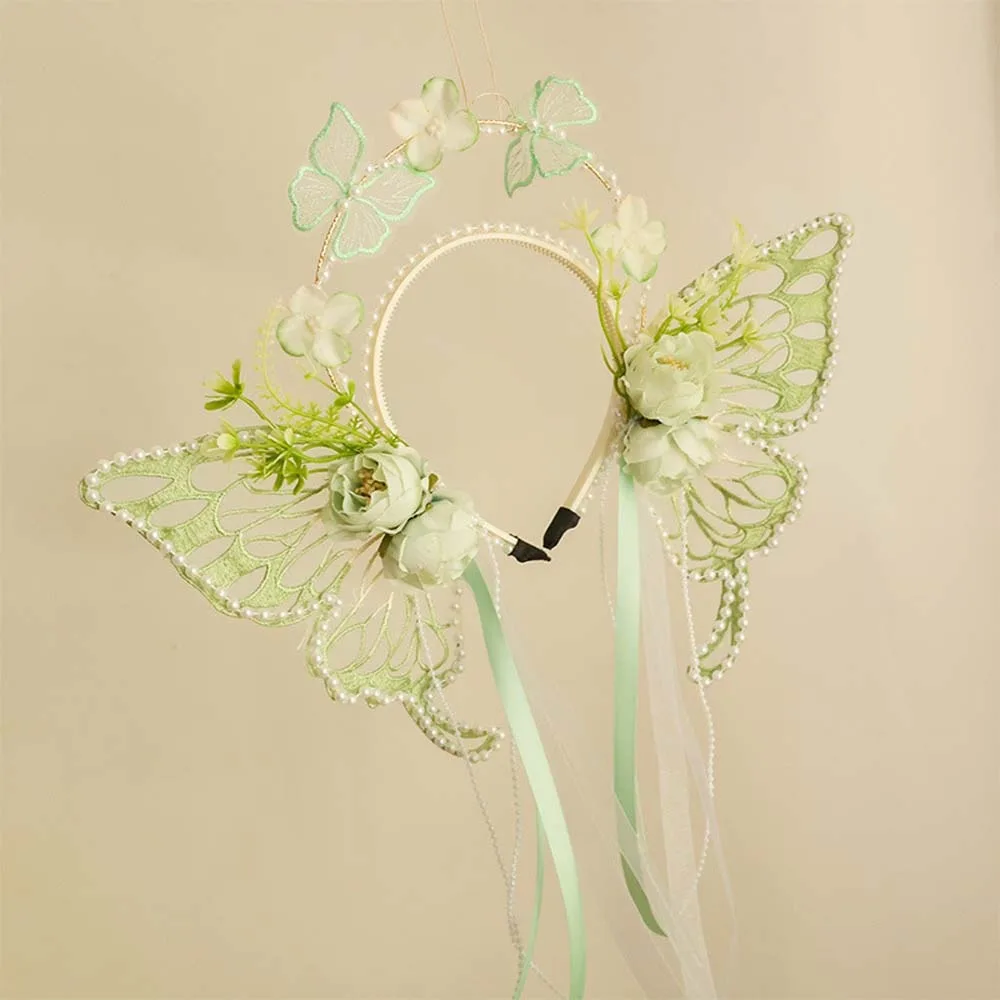 

Lovely Sweet Butterfly Fairy Hair Hoop Kawaii Mesh Elf Ear Headband Headwear Ribbon Big Butterfly Wing Hairpins Women