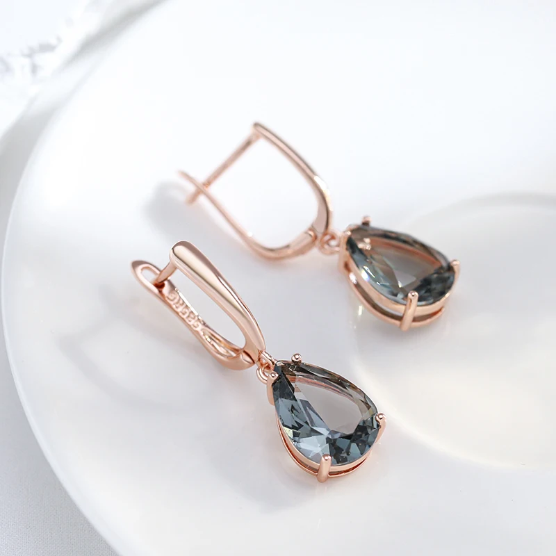 Wbmqda Hot Style Grey Crystal Drop Earrings For Women 585 Rose Gold Color Simple Fashion Daily Party Fine Jewelry Accessories