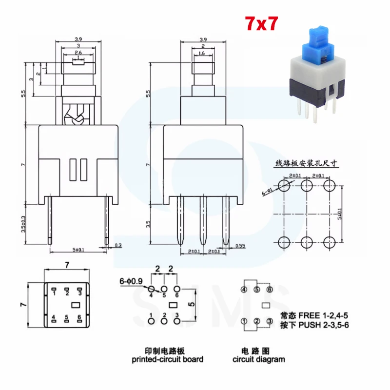 10 Stück 5,8 x 5,8 7 x 7 8 x 8 8,5 x 8,5 mm nicht selbstsichernder/selbstsichernder Schalter/Unlock Push 6 Pin Tactile Power Micro Button Switches – Detail 3