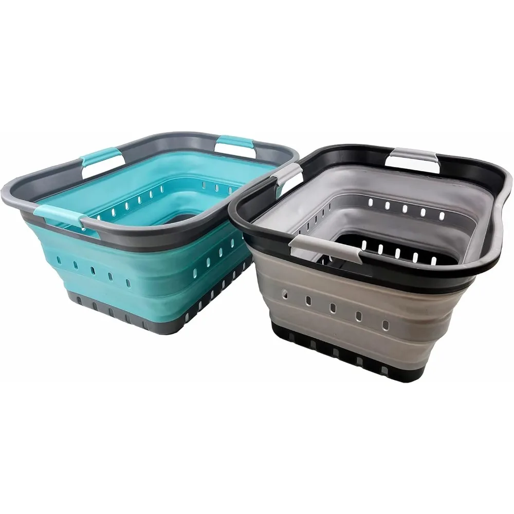 

42L (11 Gallons) Set of 2 Foldable Plastic Laundry Baskets Foldable Pop-up Storage Container/organizer Removable Laundry Basket