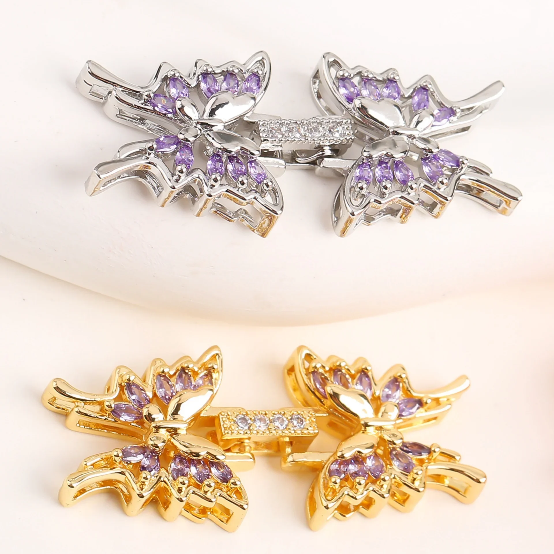 

18KGold-Plated Brass with Colored Zirconia Butterfly Decorative Fastener Connecting Clasp DIY Bracelet Jewelry Making Accessorie