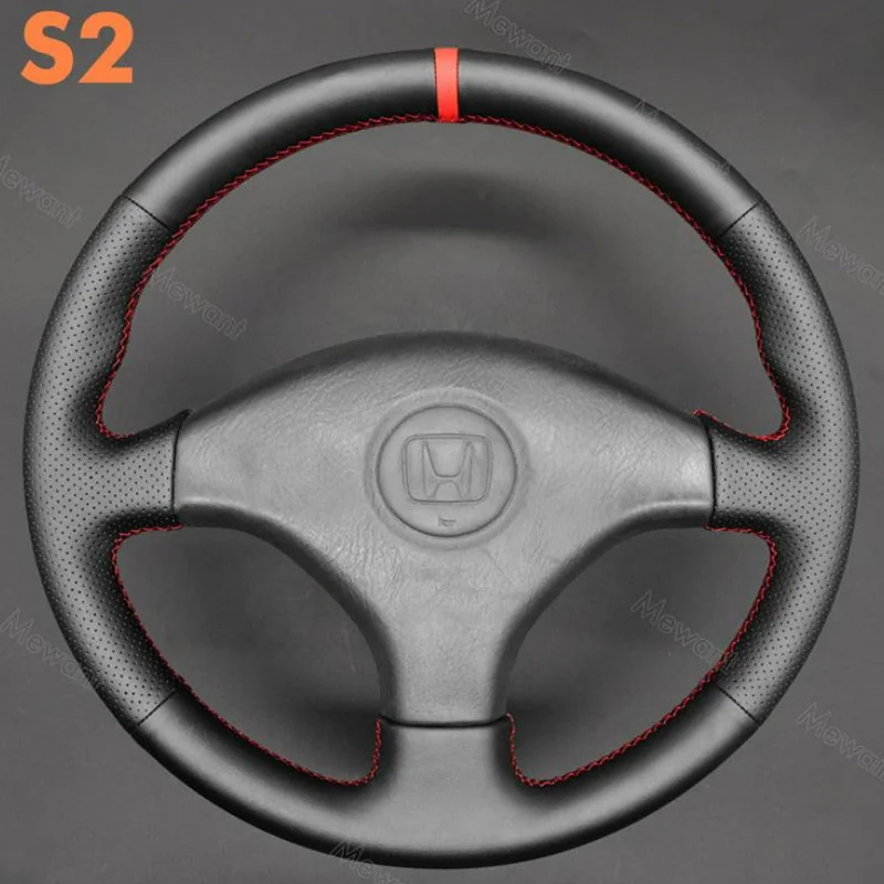 For HONDA CTR EK3 EK4 EK9 PRELUDE TYPE S MK5 1997-2001 Hand Stitched Non-slip Car Steering Wheel Cover DIY Black Car Interior view 3