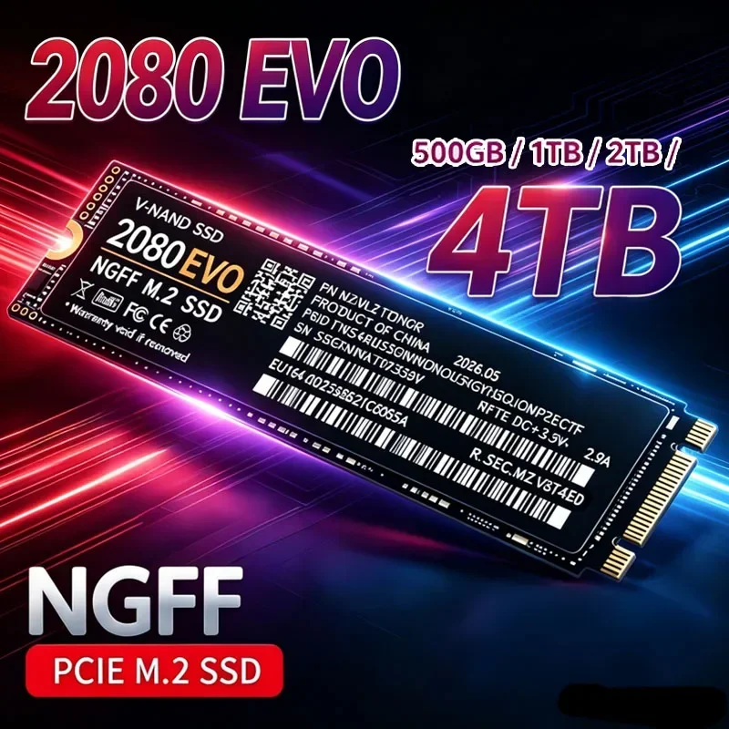 SSD M.2 NGFF 2080 EVO, SSD interno PCIe 3.0 2280, armazenamento de alta velocidade de 500 GB/1 TB/2 TB/4 TB para portáteis e computadores de secretária.