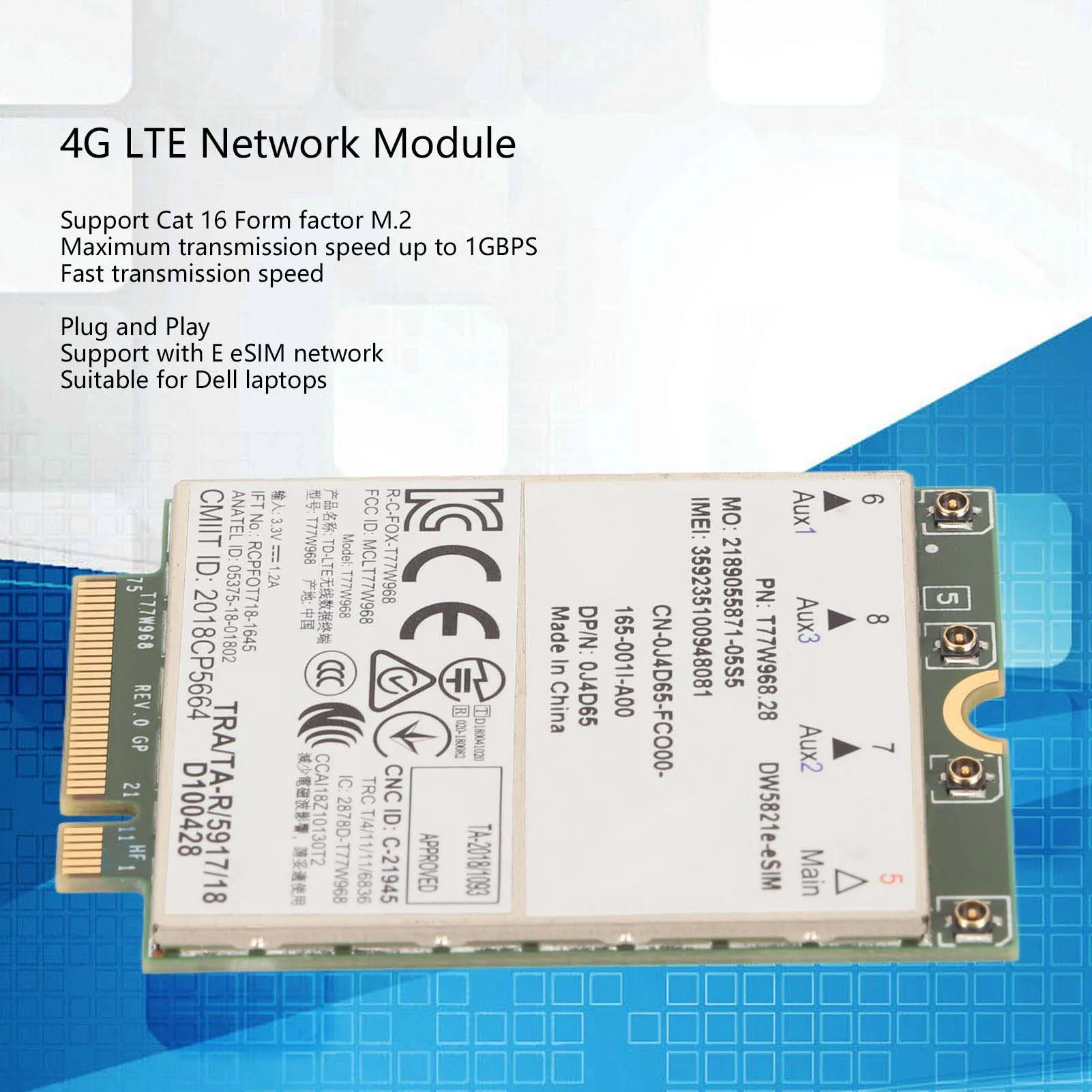 

4G LTE Network Module 4G LTE Network Module for Dell Laptop 1GBPS Support Cat16 E ESIM Network T77W968 Network Card Module